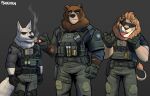  andre_delgato anthro bear brown_bear bruno_simmers bulletproof_vest canid canine canis cigar disney eyewear felid grizzly_bear grizzlygus group hi_res holstered_pistol law_enforcement lion logan_fangmeyer magazine_(gun) male mammal officer_delgato officer_fangmeyer operator pantherine police pose psakorn_tnoi scar shell_(projectile) shotgun_shell special_forces sunglasses swat tactical tactical_gear team_pose trio ursine wolf zootopia 