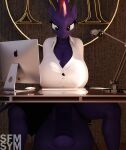  16:9 3d_(artwork) anthro balls big_balls big_breasts big_penis breasts cleavage clothed clothing digital_media_(artwork) female friendship_is_magic genitals hasbro hi_res huge_balls huge_breasts huge_penis intersex looking_at_viewer my_little_pony nude office penis sitting smile solo symm widescreen 