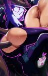  1boy 1girl anal ass bodysuit breasts close-up dark-skinned_male dark_skin erection hetero highres hood hooded_bodysuit interracial large_penis marvel mask penis pussy roropull sex skin_tight solo_focus spider-gwen spider-man:_into_the_spider-verse spider-man_(series) spider-verse spider_web_print superhero thighs torn_clothes uncensored very_dark_skin 