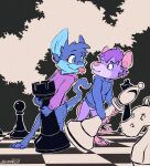  animancer blep blue_body blue_fur bottomless chess clothed clothing fur harzipan harzy hi_res hoodie mammal monster murid murine paws purple_body purple_fur rat rodent snoozel tongue tongue_out topwear 