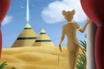  anthro creature71 curtains desert detailed_background egyptian felid feline female gold_(metal) gold_jewelry jewelry lion mammal obelisk pantherine pyramid science_fiction solo 