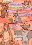  2023 anthro balls bat biped blep bottomless bottomless_anthro bottomless_male brown_body brown_fur canid canine canis cantio_(lawyerdog) clothed clothing comic coyote deer digital_media_(artwork) ear_twitch english_text flaccid fur genitals grey_body grey_fur group hi_res lawyerdog male mammal multicolored_body multicolored_fur nude_anthro nude_male open_mouth panko_(lawyerdog) penis speech_bubble tan_body tan_fur text tongue tongue_out trio white_body white_fur 