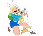  adventure_time anthro backpack blonde_hair blue_eyes bottomwear buckteeth cake_the_cat carolyn_ramirez cartoon_network clothed clothing crop_top domestic_cat dot_eyes duo embrace fake_ears fake_rabbit_ears felid feline felis female fionna_the_human fluffy fluffy_tail footwear fully_clothed fur hair hanna_k._nystrom hat headgear headwear hi_res hug human mammal official_art on_model open_mouth open_smile prick_ears pupils shirt shoes shorts slit_pupils smile socks tail teeth toony topwear white_body white_fur 