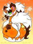  &lt;3 anthro anus big_breasts big_butt blush breasts butt dusk_lycanroc english_text female flower generation_7_pokemon genitals green_eyes hair hi_res huge_breasts huge_butt lewdchuu_(artist) lycanroc nintendo orange_body paws plant pokemon pokemon_(species) pussy solo tail text thick_thighs white_hair 