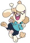  2023 alpha_channel anthro buckteeth clothing demon demon_rabbit discount-supervillain eyes_closed female fist happy hoodie jumping lagomorph leporid mammal open_mouth open_smile rabbit simple_background smile solo stirrup_legwear teeth topwear transparent_background 