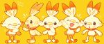  ! alternate_color animal_ears arm_up artist_name closed_eyes closed_mouth covering_mouth expressions from_side hand_up heart mugita_konomi musical_note open_mouth orange_eyes parted_lips pokemon pokemon_(creature) rabbit_ears scorbunny shiny_pokemon smile 