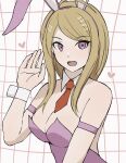  1girl :d akamatsu_kaede animal_ears arm_strap bare_shoulders breasts cleavage danganronpa_(series) danganronpa_v3:_killing_harmony detached_collar fake_animal_ears heart highres large_breasts leotard long_hair looking_at_viewer official_alternate_costume pink_eyes playboy_bunny rabbit_ears smile solo strapless strapless_leotard teeth upper_teeth_only wrist_cuffs yu_sha_rei 