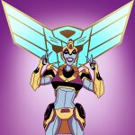  1girl autobot black_lips blue_skin breasts closed_eyes colored_skin elita_one highres knighttimeart mecha medium_breasts robot science_fiction smile solo transformers transformers_animated v 