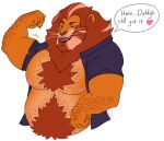  &lt;3 anthro arm_hair beard belly_fluff belly_fur belly_hair body_hair chest_fur chest_hair chest_tuft clothing disney english_text eye_scar facial_hair facial_scar felid flexing flexing_bicep flufflion forearm_hair forearm_muscles forearms fur hair hi_res jacket lion male mammal mane mature_male mufasa nipples pantherine red_hair red_mane scar simple_background solo speech_bubble text the_lion_king topwear torn_clothing tuft whiskers white_background white_hair 