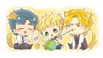  3boys aged_down animal_ears black_pants black_vest blonde_hair blue_eyes blue_hair blue_necktie braid cat_boy cat_ears cat_tail chibi closed_eyes commentary_request dio_brando dog_boy dog_ears dog_tail family father_and_son giorno_giovanna green_eyes heart jojo_no_kimyou_na_bouken jonathan_joestar long_hair long_sleeves morino_peko multiple_boys necktie pants shirt shoes short_hair smile spoken_heart tail vento_aureo vest white_shirt yarn yarn_ball yellow_eyes 