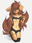  2023 absurd_res anthro apogee_(tinygaypirate) breasts canid canine canis clothed clothing digital_media_(artwork) domestic_dog female female_anthro floppy_ears fur hair hi_res kemono kneeling long_hair looking_at_viewer mammal navel piercing small_breasts solo spitz tail tattoo tinygaypirate 