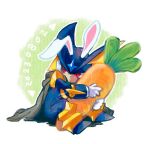  1boy animal_ears bass.exe_(mega_man) carrot cloak commentary_request helmet hug looking_to_the_side male_focus ohitashi_netsurou rabbit_ears red_eyes solo wd_sakuya 