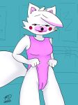  animatronic anthro camel_toe canid canine clothing eyes_closed female five_nights_at_freddy&#039;s five_nights_at_freddy&#039;s_2 flintdogge fox funtime_foxy_(fnaf) fur hi_res leotard machine mammal mangle_(fnaf) one-piece_swimsuit pink_clothing pink_leotard pink_swimwear poolside pulling_clothing pulling_up_clothing pulling_up_swimwear robot scottgames simple_background solo standing swimwear tail tight_clothing white_body white_fur 