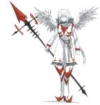  1girl e.g.o_(project_moon) faust_(limbus_company) feathered_wings fur_collar grey_hair holding holding_polearm holding_weapon kankan33333 limbus_company polearm project_moon red_footwear rope shoes snake spear weapon white_snake wings 