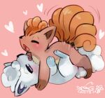  &lt;3 absurd_res alolan_form alolan_vulpix ambiguous_gender blush brown_body brown_fur cotora duo feral fluffy fluffy_tail from_front_position fur generation_1_pokemon hi_res leg_markings looking_pleasured lying markings nintendo on_back open_mouth paws pokemon pokemon_(species) quadruped regional_form_(pokemon) sex side_view simple_background socks_(marking) tail thrusting vulpix white_body white_fur 