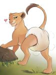  &lt;3 bedroom_eyes blush diaper diaper_fetish disney feces felid female feral grass lion looking_at_viewer mammal messy_diaper messyszop nala_(the_lion_king) narrowed_eyes pantherine plant poof_effect raised_tail rock seductive smile soiling solo tail the_lion_king 
