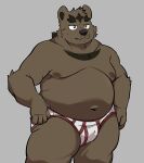  2023 anthro bear belly big_belly black_nose brown_body clothing hi_res kemono kurobosi_48 male mammal moobs navel nipples overweight overweight_male simple_background solo underwear 