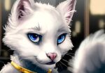  2023 blue_eyes collar disney domestic_cat duchess_(aristocats) felid feline felis female feral fluffy fur gold_(metal) gold_collar hi_res looking_at_viewer mammal metal_collar pink_nose solo the_aristocats tonal_drawing whiskers white_body white_fur wugi 