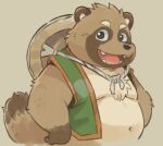  2023 anthro belly big_belly brown_body brown_fur canid canine clothing fur garouzuki hat headgear headwear kemono male mammal moobs navel overweight overweight_male raccoon_dog solo tanuki young 