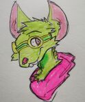  2021 anthro big_ears clothing eyewear eyewear_on_head fur goggles goggles_on_head green_body green_eyewear green_fur green_goggles green_hair hair hi_res league_of_legends male mammal murid murine pink_ears portrait rat red_clothing red_nose replay2011 riot_games rodent simple_background smile snout solo teeth traditional_media_(artwork) twitch_(lol) white_background yellow_eyewear yellow_goggles 