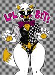  absurd_res canid canine clothing derp_eyes five_nights_at_freddy&#039;s five_nights_at_freddy&#039;s_world fox hi_res lolbit_(fnaf) mammal nonbinary_(lore) panties scottgames solo underwear 