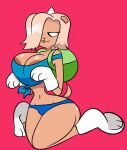  adventure_time anthro areola areola_slip backpack bear bedroom_eyes bent_legs big_breasts blonde_hair blue_clothing breasts bronwyn canid canine canis cartoon_network cleavage clothed clothing crop_top curvy_figure domestic_dog eyelashes female footwear glistening glistening_hair gloves hair hair_over_eye half-closed_eyes handwear hybrid kneeling mammal narrowed_eyes navel one_eye_obstructed panties partially_clothed paw_gloves paw_shoes pixelz pixelzsinful pose rainicorn red_background seductive shirt short_hair simple_background small_waist solo spikes spikes_(anatomy) tail thick_thighs thong tongue tongue_out topwear underwear white_eyes wide_hips yellow_body 