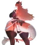  anthro biped breasts clothed clothing dragon female hi_res looking_back open_mouth orange_body rear_view simple_background solo thick_thighs utterangle white_background 