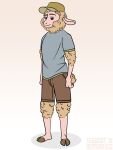  2023 3:4 anthro blue_clothing blue_top blue_topwear bottomwear bovid brown_bottomwear brown_clothing brown_pants caprine clothed clothing curled_hair curled_tail digital_drawing_(artwork) digital_media_(artwork) digital_painting_(artwork) domestic_sheep eyebrows fingers fur gareth_(zootopia) gradient gradient_background green_clothing hair hat headgear headwear hi_res hooved_fingers hooves long_ears looking_at_viewer male mammal pants shaded shadow sheep shirt shorts signature simple_background simple_coloring simple_eyes simple_shading smile solo standing sweet.lemons t-shirt tail tan_background topwear white_background wool_(fur) 