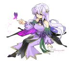  bare_shoulders breasts bug butterfly cape circlet cosplay deirdre_(fire_emblem) deirdre_(fire_emblem)_(cosplay) dress fire_emblem fire_emblem:_genealogy_of_the_holy_war julia_(fire_emblem) long_hair purple_dress purple_eyes purple_hair simple_background yukia_(firstaid0) 