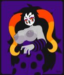  areola big_areola big_breasts black_hair breasts chahut_maenad clothed clothing clown clown_makeup exposed_breasts female grey_body hair hi_res hiveswap homestuck horn juggalo ms_paint_adventures nekuzx red_sclera solo topless webcomic 