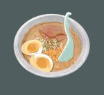  bowl egg_(food) food food_focus grey_background kakino_tanene no_humans noodles original ramen simple_background spoon still_life 