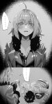  ... 1boy 1girl absurdres ahoge dogeza fate/grand_order fate_(series) fujimaru_ritsuka_(male) greyscale highres hxd jeanne_d&#039;arc_alter_(fate) looking_at_another monochrome short_hair spoken_ellipsis 