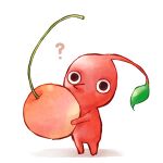  ? black_eyes cherry colored_skin commentary_request commission deco0114_(623499) food fruit holding holding_food holding_fruit leaf looking_at_viewer lowres no_humans no_mouth oversized_food oversized_object pikmin_(creature) pikmin_(series) pikmin_3 pointy_nose red_pikmin red_skin shadow solo white_background 