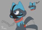  anthro arms_tied bdsm bound collar cuff_(restraint) fan_character generation_4_pokemon handcuffed handcuffs hi_res male metal_cuffs muzzle_(object) muzzled nintendo pokemon pokemon_(species) restraints riolu rioni solo submissive tail tail_motion tailwag zorio 