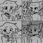  2023 bell bell_collar blush canid canine canis collar comic_panel dialogue english_text felid feline female group humor lenix_(lenixtt) lenixtt lynx male mammal meme sexism sketch speech_bubble text wolf 