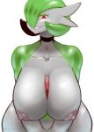  areola breasts choker eyelashes female front_view gardevoir generation_3_pokemon green_body hi_res humanoid jewelry looking_at_viewer necklace nintendo nipples not_furry nude pokemon pokemon_(species) red_eyes simple_background sincastermon smile smiling_at_viewer solo white_background white_body 