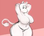  2023 anthro anthrofied big_breasts biped breasts colored_sketch drppng eyebrows eyelashes featureless_crotch female fur half-closed_eyes hands_behind_head head_tuft mammal moomin narrowed_eyes navel nipples portrait prick_ears red_background simple_background sketch snout solo tail tail_tuft the_moomins thick_eyebrows thick_thighs three-quarter_portrait troll tuft white_body white_fur wide_hips 