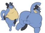  anthro anus balls belly big_belly big_butt big_penis butt canid generation_4_pokemon genitals girly love_handles lucario male mammal mcnasty moobs nintendo obese overweight overweight_male penis pokemon pokemon_(species) solo 