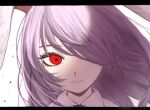  1girl animal_ears kuru_(kurukuru_koubou) looking_at_viewer one-eyed original portrait purple_hair rabbit_ears red_eyes reisen_udongein_inaba signature solo white_background 