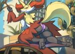  anthro breasts butt canid canine car clothing delphox female fox generation_6_pokemon hi_res mammal nintendo panties pawpads paws pinup pokemon pokemon_(species) pose sitting smug solo tail thighs underwear vehicle yarney 