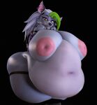  3d_(artwork) anthro areola belly big_breasts black_background breasts canid canine canis claws clothed clothing curvy_figure digital_media_(artwork) feet female five_nights_at_freddy&#039;s five_nights_at_freddy&#039;s:_security_breach fur green_claws hair hand_behind_back hand_on_head huge_belly huge_breasts inverted_nipples looking_at_viewer mammal multicolored_body multicolored_fur multicolored_hair nipples overweight overweight_anthro overweight_female panties pink_nipples puffy_areola purple_ear_ring red_clothing red_panties red_underwear roxanne_wolf_(fnaf) scottgames simple_background skylerhatesalice solo steel_wool_studios thick_thighs toes topless underwear voluptuous wide_hips wolf 