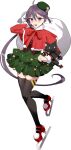  1girl akebono_(kancolle) capelet christmas doll drew_(drew213g) full_body hat kantai_collection long_hair looking_at_viewer open_mouth sack side_ponytail skate solo stuffed_animal stuffed_cat stuffed_toy thighhighs transparent_background very_long_hair 