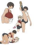  2girls girl_on_top gym_uniform height_difference highres looking_at_breasts m_k multiple_girls original stretching tall tall_female yuri 