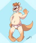  anthro barefoot black_nose blue_background blue_square briefs briefs_only brown_eyes clothed clothing detailed_background eyewear feet fur glasses hand_on_leg hand_on_thigh hi_res male mammal montypup mustelid open_mouth orange_body orange_fur otter signature simple_background smile solo tan_body tan_fur teeth_showing tighty_whities topless underwear underwear_only white_background white_briefs white_clothing white_underwear 