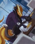  absurd_res anal anthro aurak authix clothed clothed_sex clothing draconian dragon dragon_(dnd) dungeons_and_dragons duo felid feline gold_dragon_(dnd) hasbro hi_res job_interview kartobes male male/male mammal office sex suit wizards_of_the_coast yakov 
