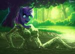  2023 anthro blue_eyes breasts doronkomajo equid equine eyebrows eyelashes fan_character female forest fur glistening hair hasbro hi_res horn jungle mammal medium_breasts mud mud_bath muddy my_little_pony nipples nude open_mouth open_smile outside plant purple_body purple_fur purple_hair sitting smile solo tree unicorn 