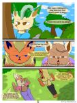  3:4 absurd_res anthro big_breasts breasts brown_body brown_eyes brown_fur canid canine canis clothed clothing comic digital_drawing_(artwork) digital_media_(artwork) domestic_dog duo eevee eeveelution elizabeth_venizee english_text female flamberry_(artist) flareon franklin_flare fur generation_1_pokemon generation_2_pokemon generation_4_pokemon hair hi_res leafeon lyennan_venizee_flare_(flamberry) male mammal nintendo open_mouth orange_body orange_fur pokemon pokemon_(species) smile spying text yellow_body yellow_fur 