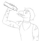  2023 anthro black_and_white clothing dated dinosaur dromaeosaurid fingers goodbye_volcano_high hair hi_res male monochrome reed_(gvh) reptile scalie shirt short_hair signature snoot_game snout solo tank_top thermos theropod tongue tongue_out topwear velociraptor yellingbox 