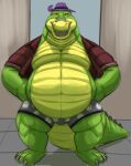  2023 absurd_res alligator alligatorid anthro belly big_belly brok_(character) brok_the_investigator clothing crocodilian galvinwolf green_body hat headgear headwear hi_res male moobs overweight overweight_male reptile scalie solo underwear 