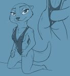  anthro bikini blue_background breasts butt clothing disney female looking_at_viewer mammal mrs._otterton mustelid nipples otter simple_background sketch solo swimwear tggeko whiskers zootopia 